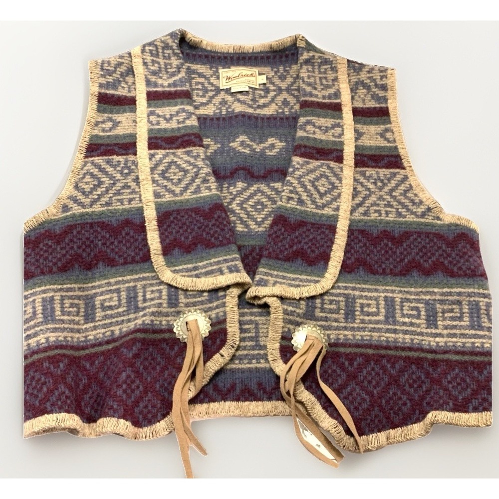 VTG Large Western Vest Blanket Tribal Aztec Boho Artsy Wool USA Woolrich Retro
